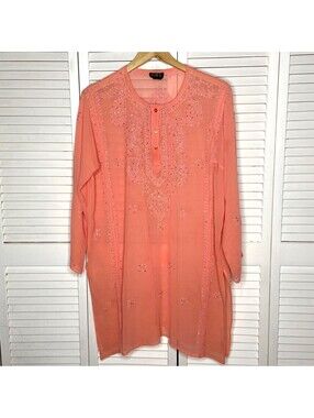 Betty B Embellished Coral Orange Tunic Kaftan Top Sequin Gypso Boho One Size Y2K